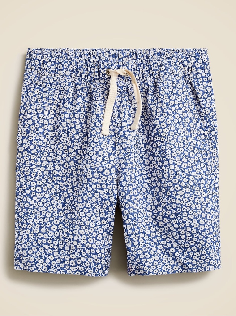$13 ADD ON Crewcuts floral Striped Drawstring 100% Linen Shorts Natural Fibers